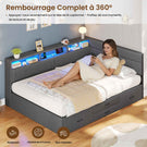 Canapé-lit AOGLLATI 140x200mm avec éclairage LED et prise électrique lit double 4 tiroirs tête de lit interchangeable