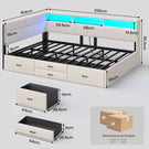 Canapé-lit AOGLLATI 140x200mm avec éclairage LED et prise électrique lit double 4 tiroirs tête de lit interchangeable