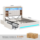 Lit coffre AOGLLATI 140x200 avec 4 grands tiroirs, lit double en lin gris avec tête de lit de rangement éclairage LED et station de recharge