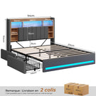 Lit coffre AOGLLATI 160x200 avec 4 grands tiroirs, lit double en lin gris avec tête de lit de rangement éclairage LED et station de recharge