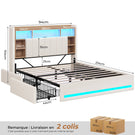 Lit coffre AOGLLATI 160x200 avec 4 grands tiroirs, lit double en lin gris avec tête de lit de rangement éclairage LED et station de recharge