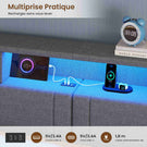 Canapé lit rembourré AOGLLATI 90 x 200 cm lit simple avec éclairage LED et station de recharge 4 tiroirs et cadre de lit rayé