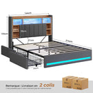Lit coffre AOGLLATI 140x200 avec 4 grands tiroirs, lit double en lin gris avec tête de lit de rangement éclairage LED et station de recharge