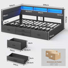Canapé-lit AOGLLATI 140x200mm avec éclairage LED et prise électrique lit double 4 tiroirs tête de lit interchangeable