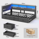 Canapé lit rembourré AOGLLATI 90 x 200 cm lit simple avec éclairage LED et station de recharge 4 tiroirs et cadre de lit rayé