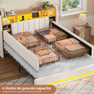 Lit coffre AOGLLATI 160x200 avec 4 grands tiroirs, lit double en lin gris avec tête de lit de rangement éclairage LED et station de recharge