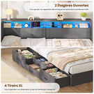 Canapé-lit AOGLLATI 140x200mm avec éclairage LED et prise électrique lit double 4 tiroirs tête de lit interchangeable