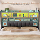 Lit coffre AOGLLATI 160x200 avec 4 grands tiroirs, lit double en lin gris avec tête de lit de rangement éclairage LED et station de recharge