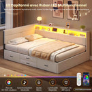 Canapé-lit AOGLLATI 140x200mm avec éclairage LED et prise électrique lit double 4 tiroirs tête de lit interchangeable