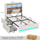 Lit coffre AOGLLATI 90x200 avec deux grands tiroirs lit simple en lin beige avec tête de lit de rangement éclairage LED et station de recharge