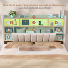 Lit coffre AOGLLATI 140x200 avec 4 grands tiroirs, lit double en lin gris avec tête de lit de rangement éclairage LED et station de recharge