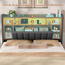 Lit coffre AOGLLATI 140x200 avec 4 grands tiroirs, lit double en lin gris avec tête de lit de rangement éclairage LED et station de recharge