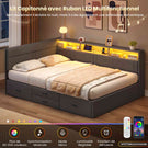 Canapé-lit AOGLLATI 140x200mm avec éclairage LED et prise électrique lit double 4 tiroirs tête de lit interchangeable