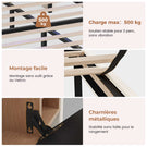 Lit coffre AOGLLATI 140x190 avec 4 grands tiroirs, lit double en lin beige avec tête de lit de rangement éclairage LED et station de recharge