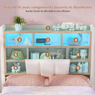 Lit coffre AOGLLATI 90x200 avec deux grands tiroirs lit simple en lin beige avec tête de lit de rangement éclairage LED et station de recharge