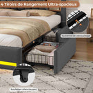 Lit coffre AOGLLATI 160x200 avec 4 grands tiroirs, lit double en lin gris avec tête de lit de rangement éclairage LED et station de recharge