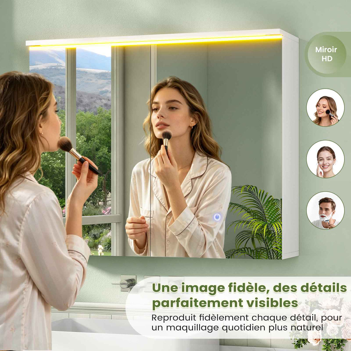 AOGLLATI Meuble de Salle de Bain avec Éclairage LED et Prise, 80x19.5x60 cm