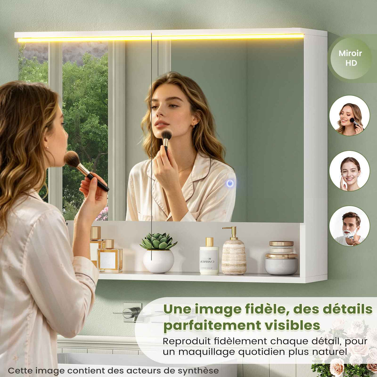 AOGLLATI Meuble Salle de Bain avec Éclairage LED et Prise, 80x19.5x75.5 cm