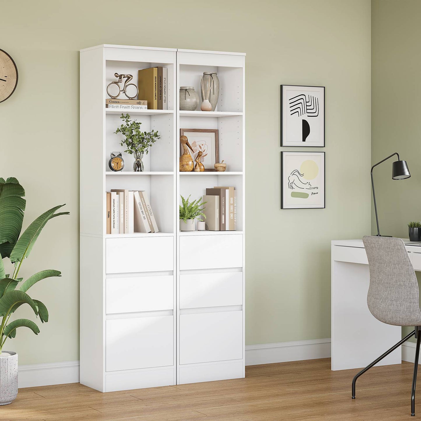 Meuble de rangement pour salle de bain armoire de cuisine haute avec 2 grands tiroirs et 4 étagères colonne de support multifonctionnelle