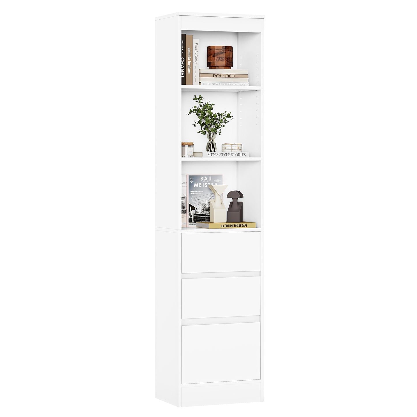 Meuble de rangement pour salle de bain armoire de cuisine haute avec 2 grands tiroirs et 4 étagères colonne de support multifonctionnelle