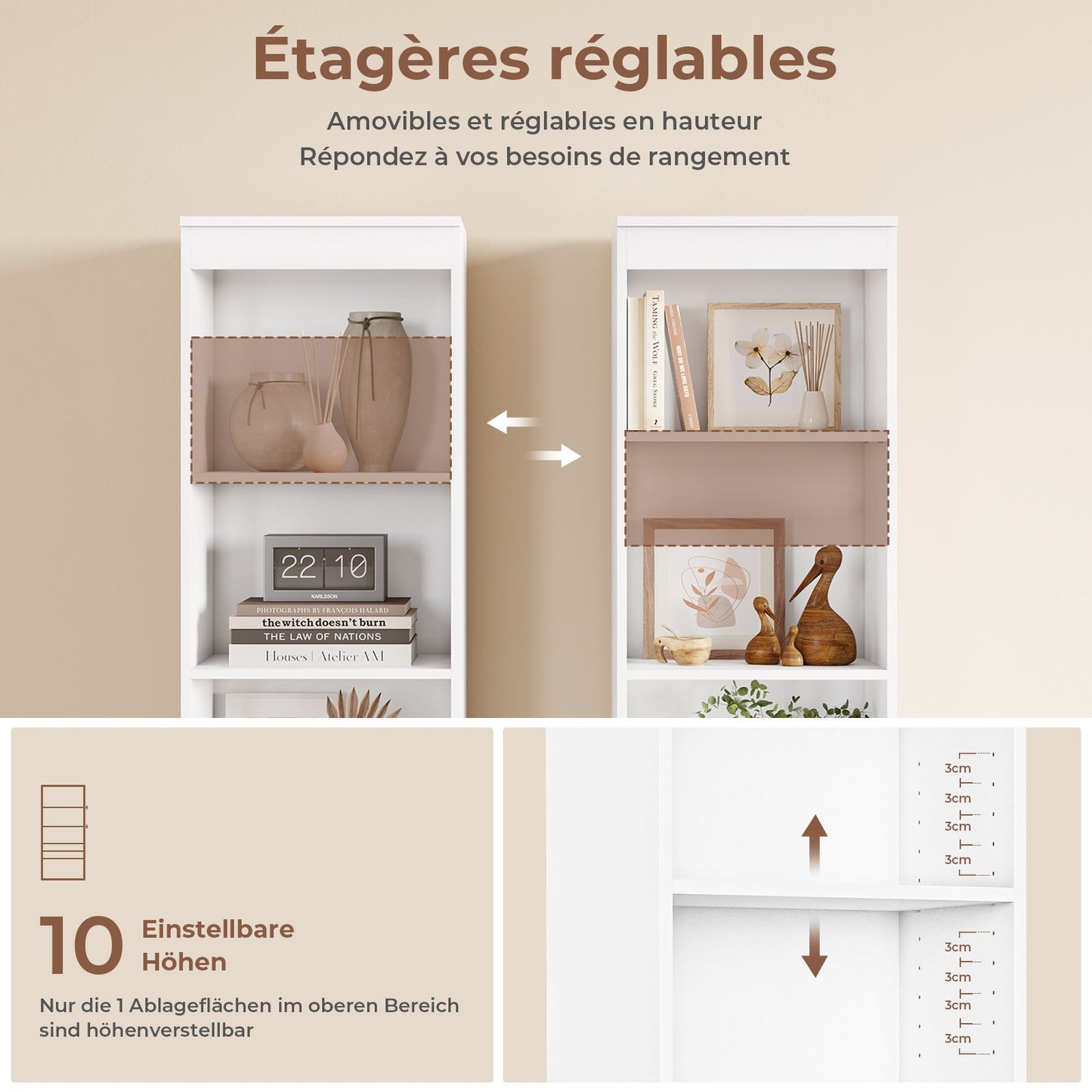 Meuble de rangement pour salle de bain armoire de cuisine haute avec 2 grands tiroirs et 4 étagères colonne de support multifonctionnelle
