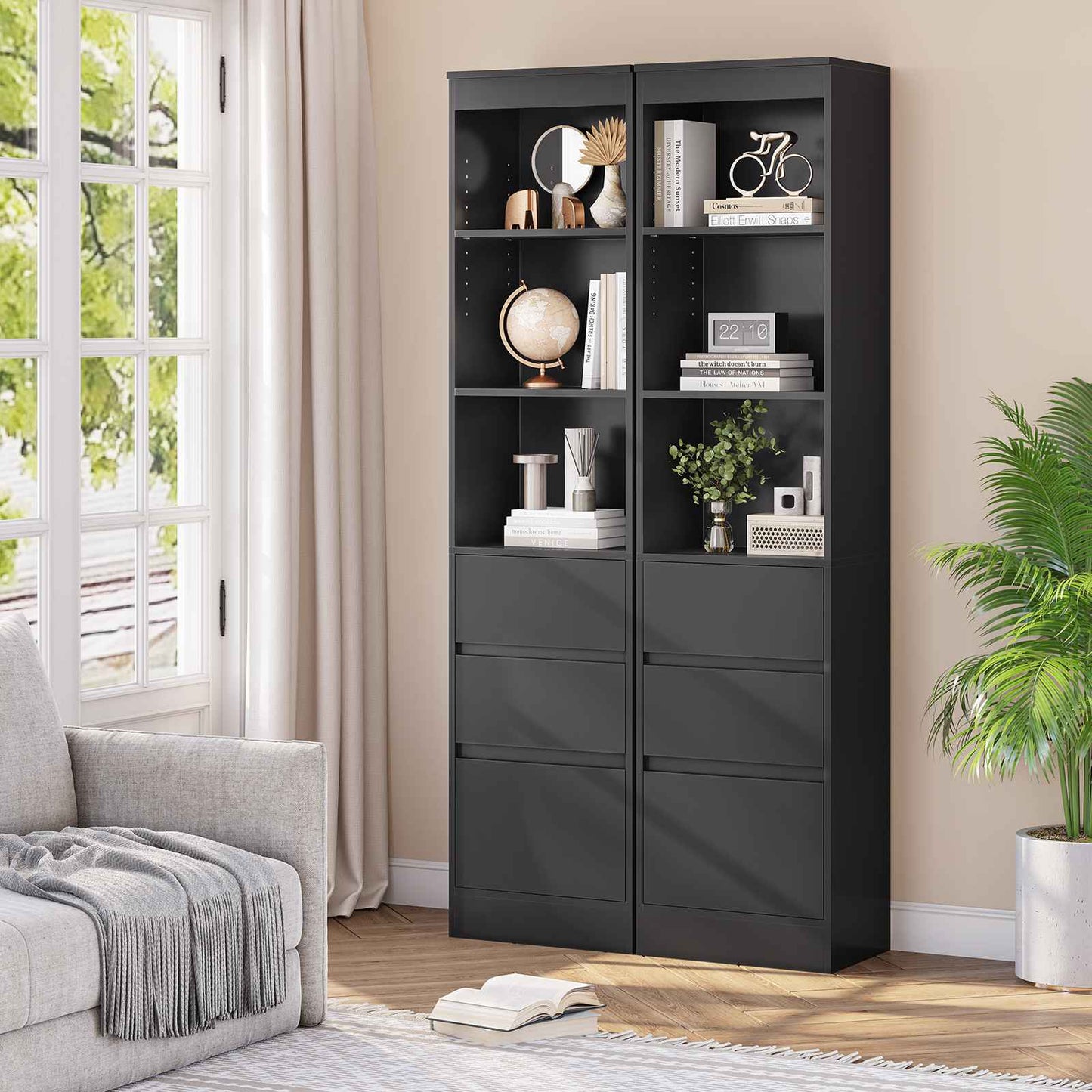 Meuble de rangement pour salle de bain armoire de cuisine haute avec 2 grands tiroirs et 4 étagères colonne de support multifonctionnelle