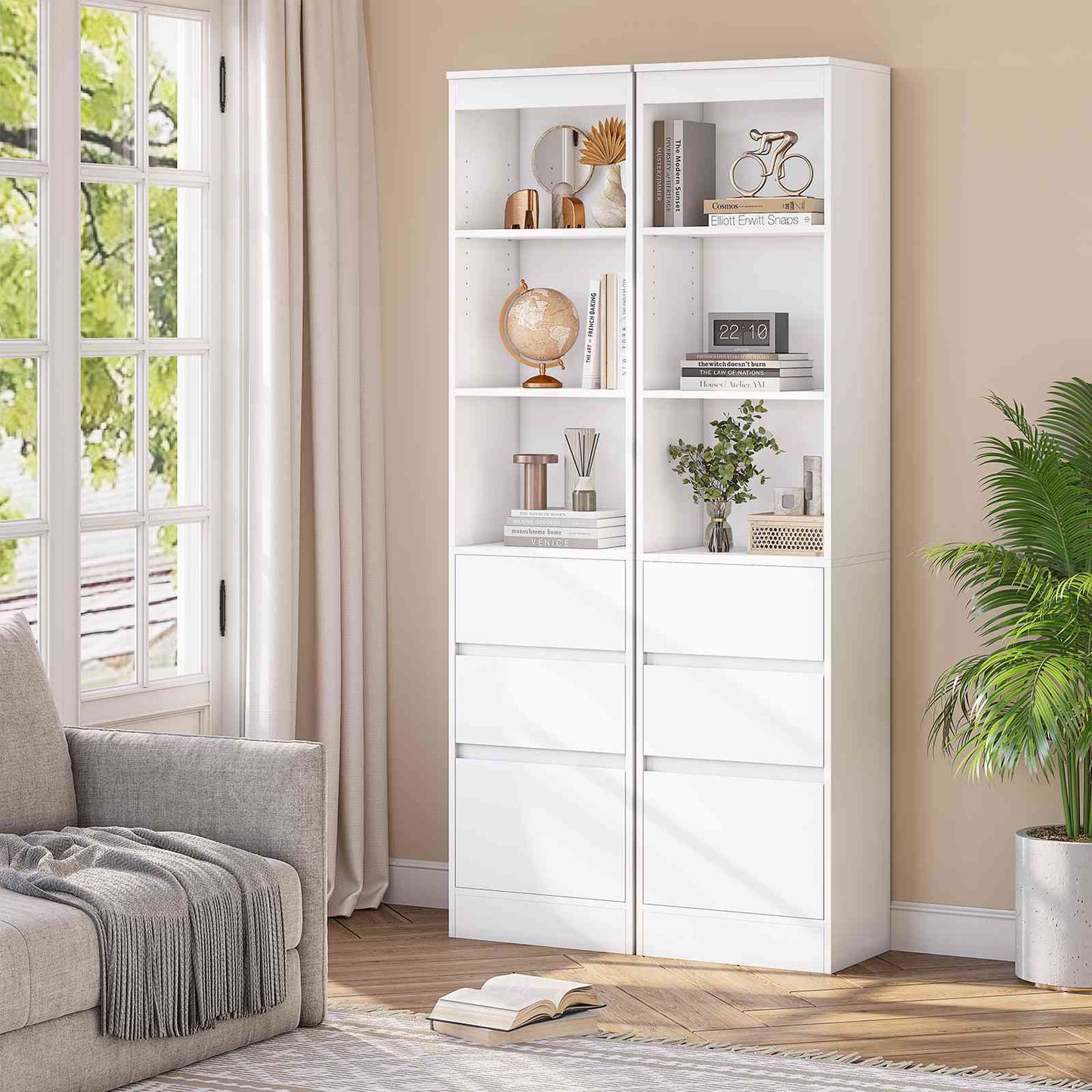 Meuble de rangement pour salle de bain armoire de cuisine haute avec 2 grands tiroirs et 4 étagères colonne de support multifonctionnelle