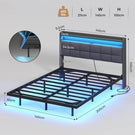 Lit suspendu AOGLLATI 140 × 190 cm avec éclairage LED et multiprise tête de lit rembourrée avec espace de rangement tissu en lin