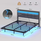 Lit suspendu AOGLLATI 160 × 200 cm avec éclairage LED et multiprise tête de lit rembourrée avec espace de rangement tissu en lin