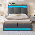 AOGLLATI Lit AOGLLATI 90 × 200 avec rangements équipé d'un éclairage LED et de ports USB tête de lit rembourrée avec compartiments de rangement séparés lit double à réglage hydraulique