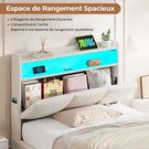 AOGLLATI Lit AOGLLATI 90 × 200 avec rangements équipé d'un éclairage LED et de ports USB tête de lit rembourrée avec compartiments de rangement séparés lit double à réglage hydraulique