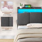 AOGLLATI Lit AOGLLATI 90 × 200 avec rangements équipé d'un éclairage LED et de ports USB tête de lit rembourrée avec compartiments de rangement séparés lit double à réglage hydraulique
