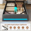 AOGLLATI Lit AOGLLATI 90 × 200 avec rangements équipé d'un éclairage LED et de ports USB tête de lit rembourrée avec compartiments de rangement séparés lit double à réglage hydraulique
