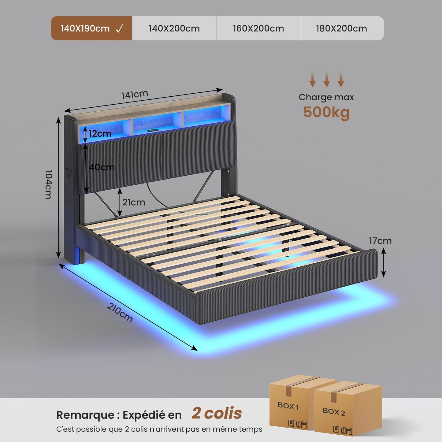 AOGLLATI Lit Flottant 140 x 190 avec sommier