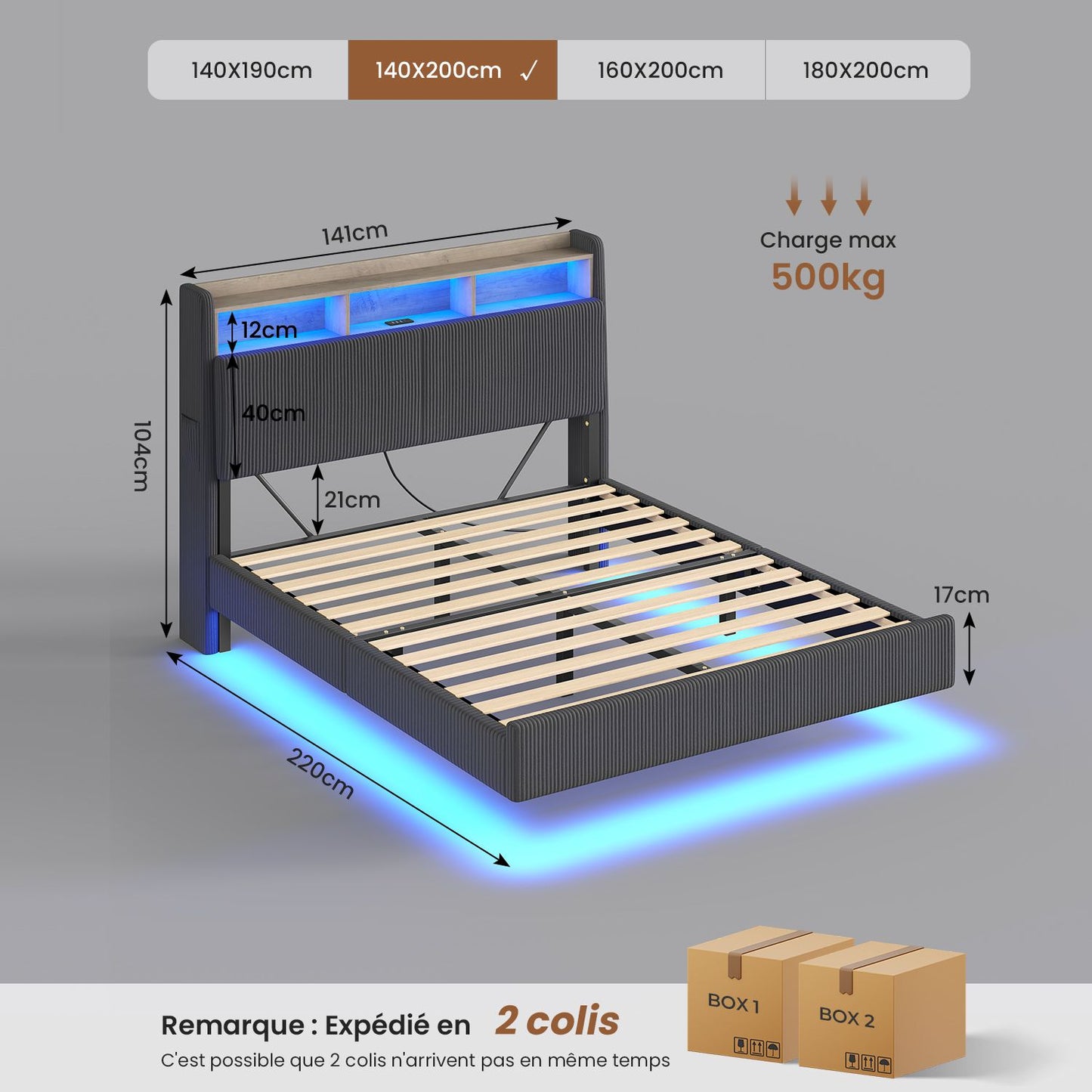 AOGLLATI Lit Flottant 140 x 200 avec sommier