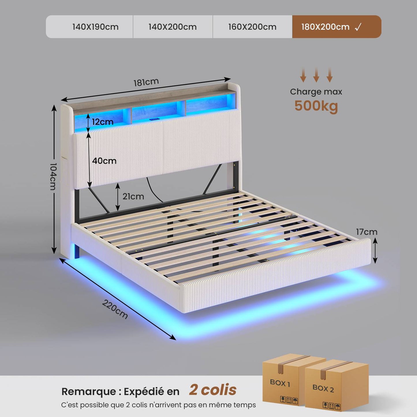 AOGLLATI Lit Flottant 180 x 200 avec sommier