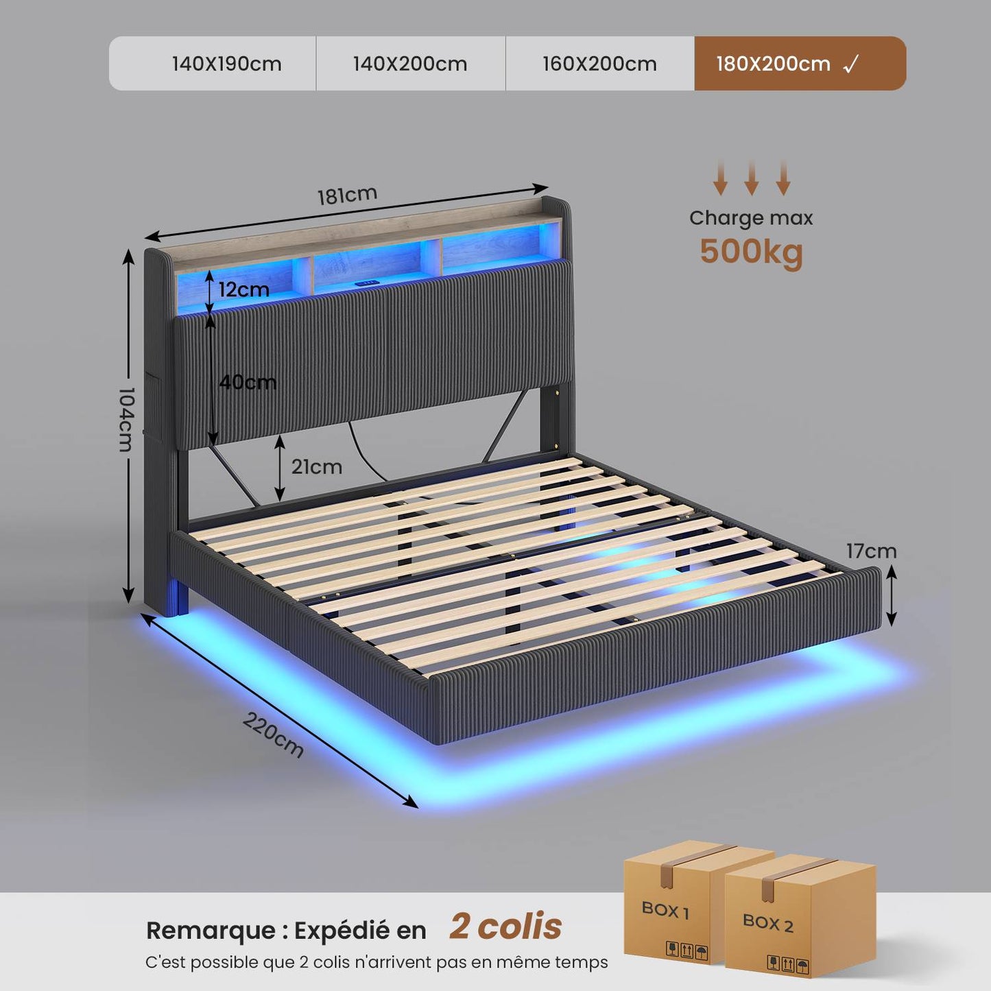 AOGLLATI Lit Flottant 180 x 200 avec sommier