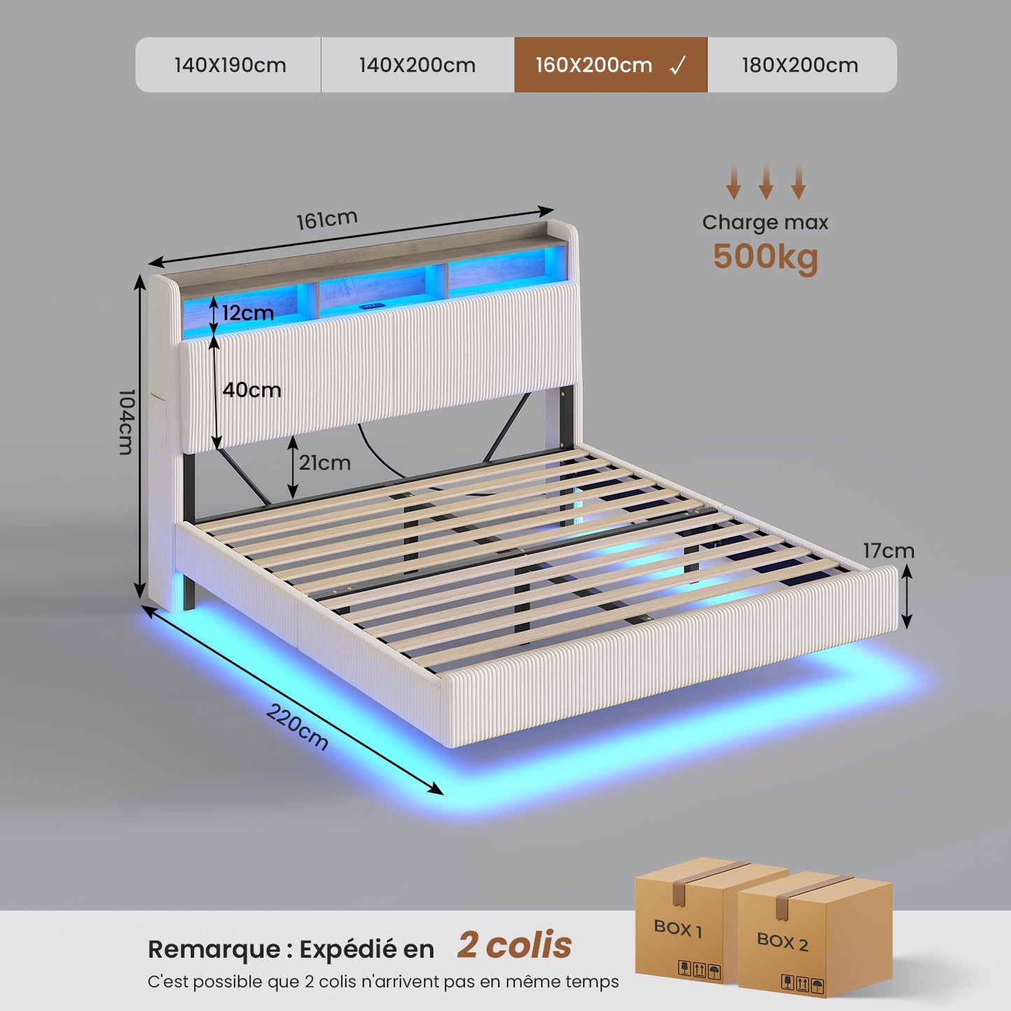 AOGLLATI Lit Flottant 160 x 200 avec sommier