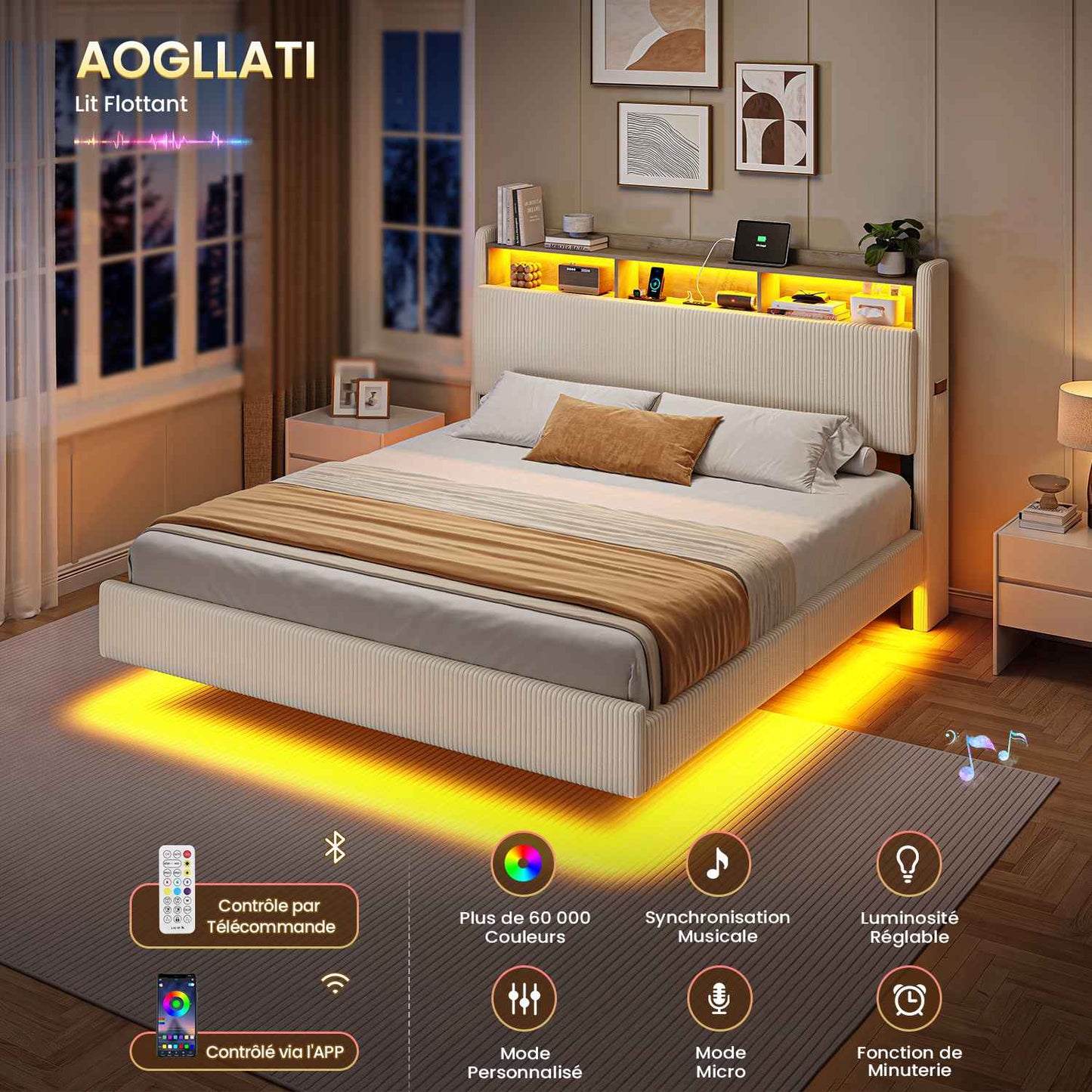 AOGLLATI Lit Flottant 160 x 200 avec sommier