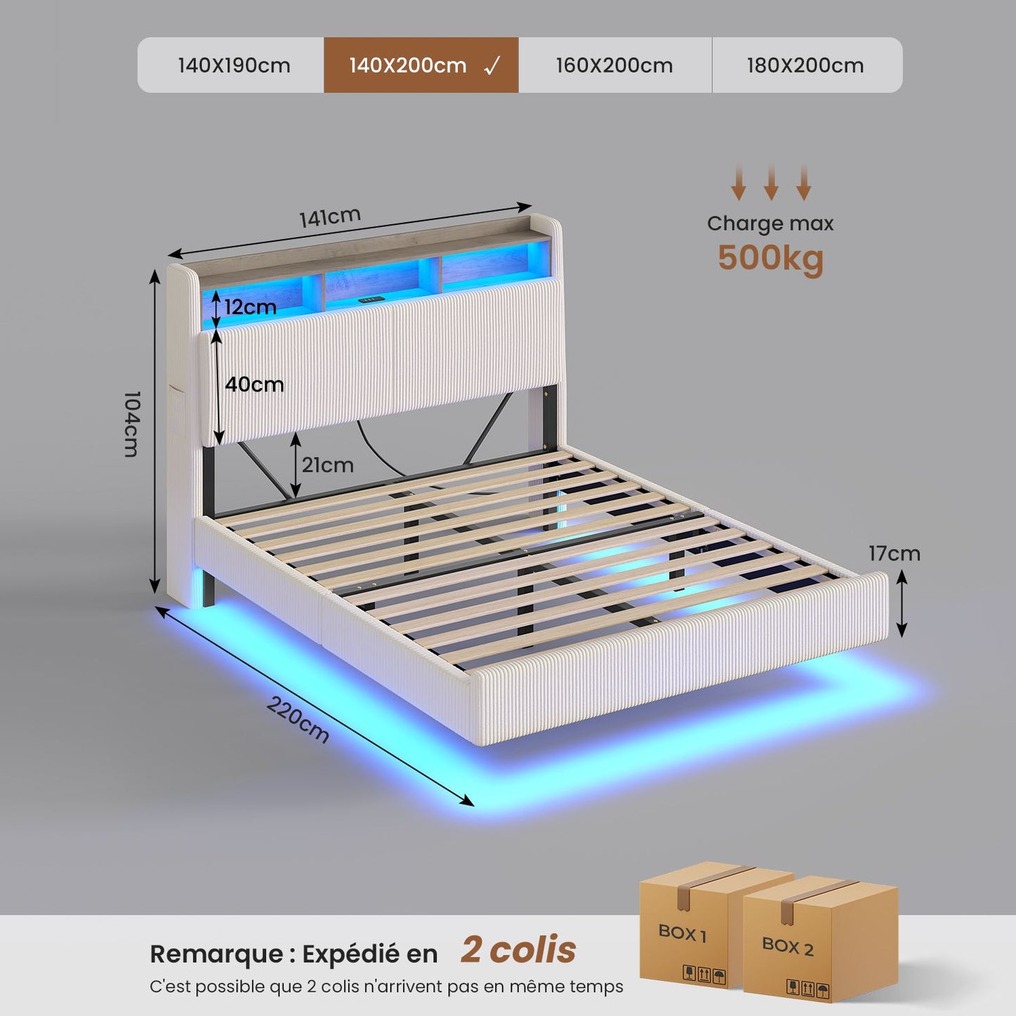 AOGLLATI Lit Flottant 140 x 200 avec sommier
