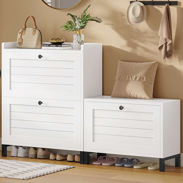AOGLLATI Meuble Chaussure Banc avec Siège Meuble à Chaussures étroit Blanc 141x30x90cm