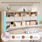 AOGLLATI Lit Hydraulique 140x200 avec Éclairage LED, Multiprise & 4 Tiroirs