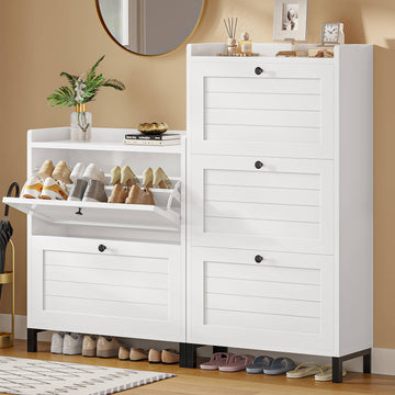 AOGLLATI Meuble Chaussures 3 Portes Meuble à Chaussures étroit Blanc