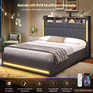 AOGLLATI Lit Hydraulique 140x200 avec Éclairage LED, Multiprise & 4 Tiroirs