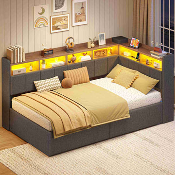 AOGLLATI Canapé Lit 90x200 avec Rangement Lit avec Cadre de Lit Gigogne