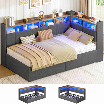 AOGLLATI Canapé Lit 90x200 avec Rangement Lit avec Cadre de Lit Gigogne