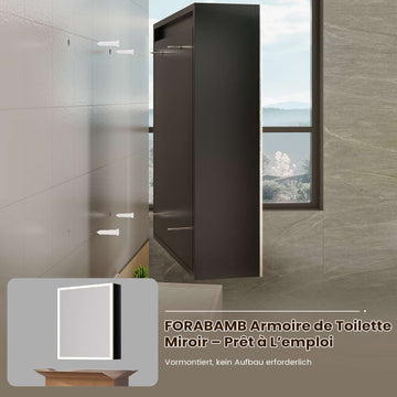 AOGLLATI Meuble Salle de Bain en Métal avec LED, Prise, Fonction Anti-Buée