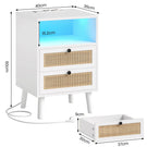 Table de Chevet en Rotin avec Avec Lumières LED et Multiprise 2 Prises CA 2 Ports USB Tables d'appoint avec 2 Tiroirs et Compartiment
