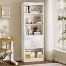Bibliothèque Meuble de Rangement avec 2 Grands Tiroirs et 4 Compartiments Colonne Polyvalente avec Étagère Réglable180x60x24 CM