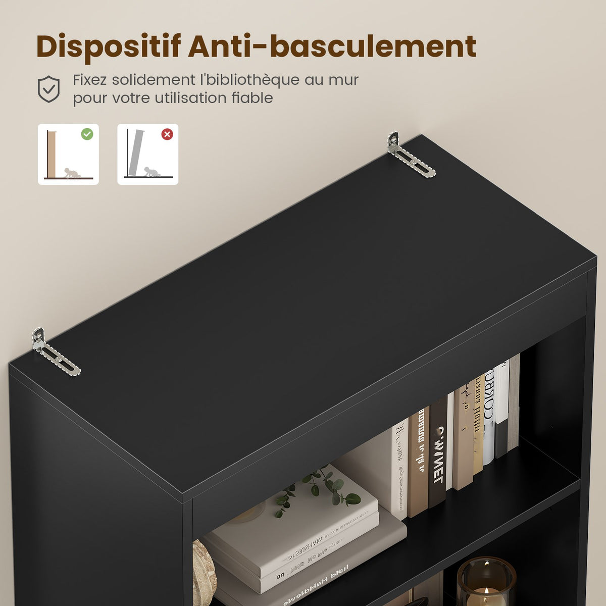 Bibliothèque Meuble de Rangement avec 2 Grands Tiroirs et 4 Compartiments Colonne Polyvalente avec Étagère Réglable180x60x24 CM
